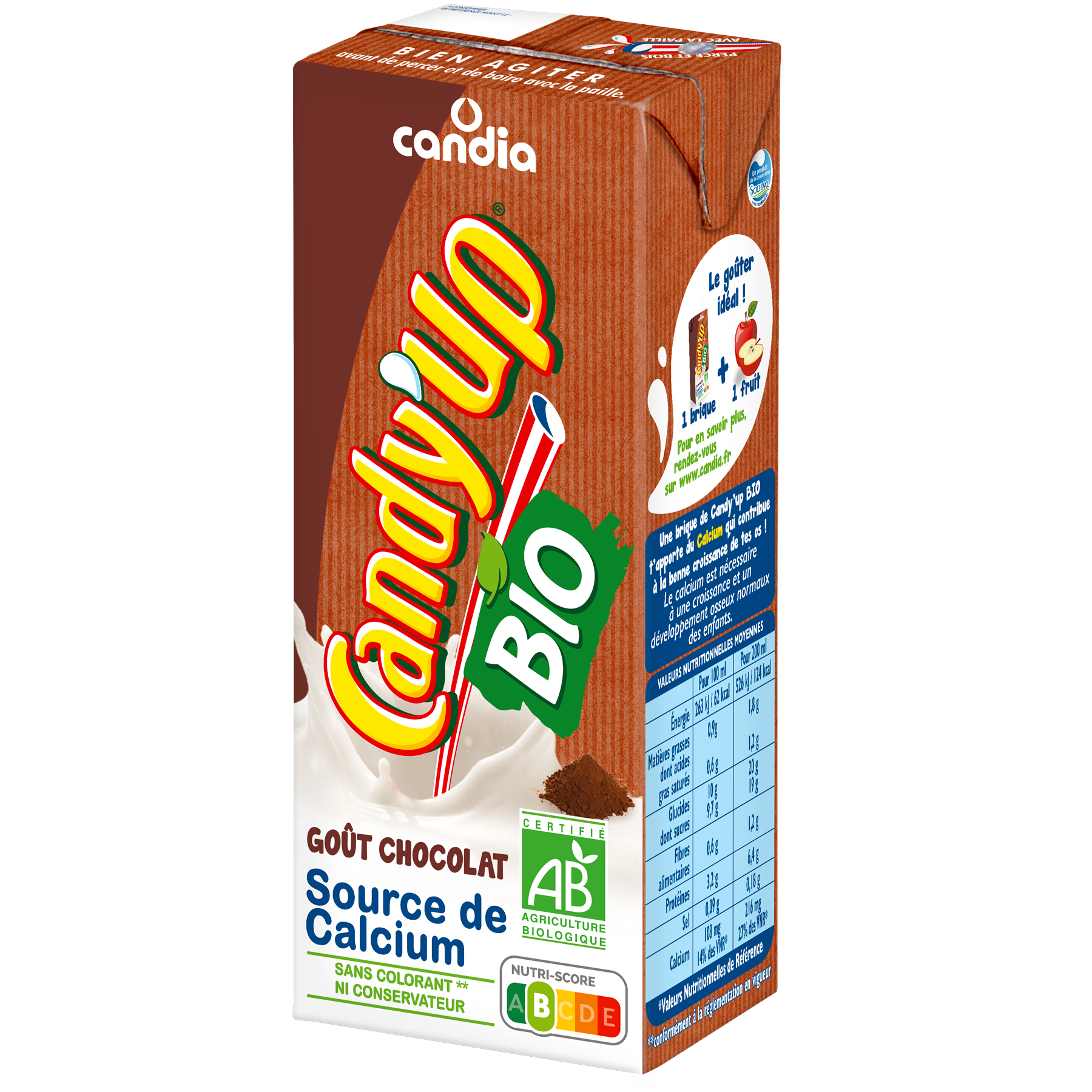 Brique lait chocolat Candy'Up Bio - 20 cl - Candia - Sodiaal Professionnel