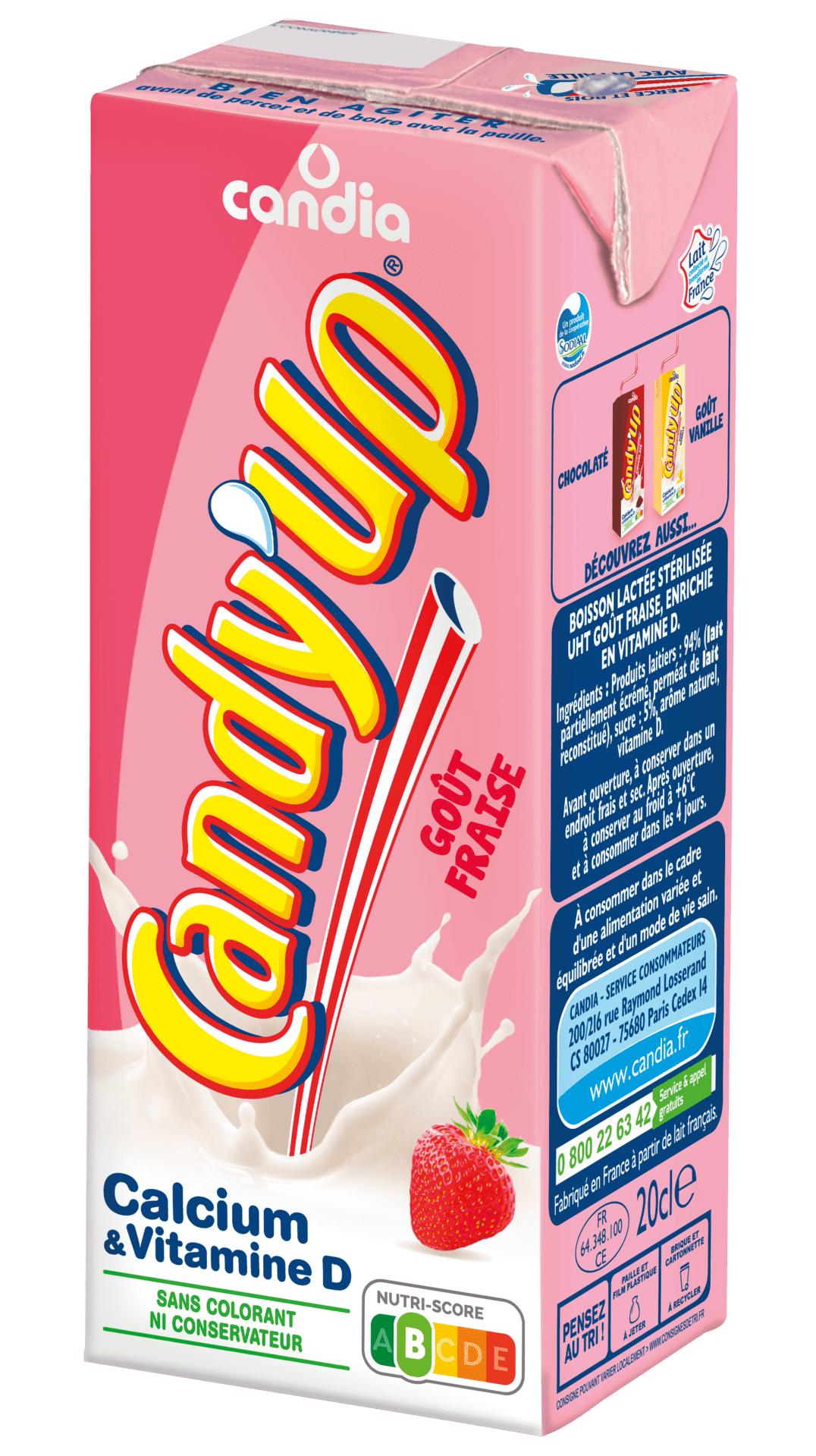 Brique lait fraise Candy'Up - 20 cl - Candia - Sodiaal Professionnel