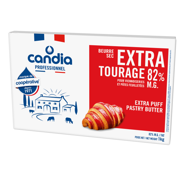 Beurre extra sec tourage 82% mg – plaque 1kg – Candia Professionnel