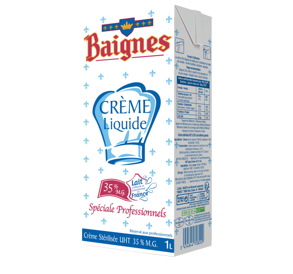 Crème entière liquide 35,1% mg – brique 1L – Baignes