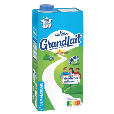 Lait 1/2 écrémé UHT &#8211; brique 1L &#8211; Grandlait