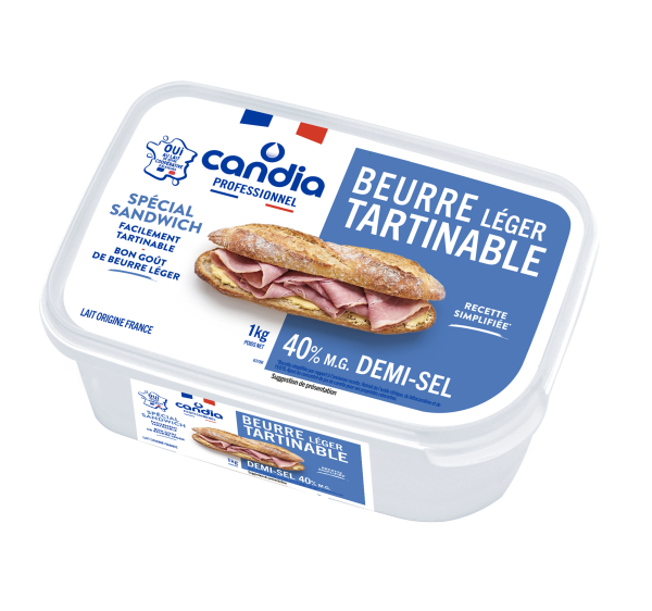 Beurre léger tartinable demi-sel &#8211; 1kg &#8211; Candia Professionnel