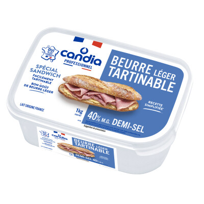 Beurre léger tartinable demi-sel &#8211; 1kg &#8211; Candia Professionnel
