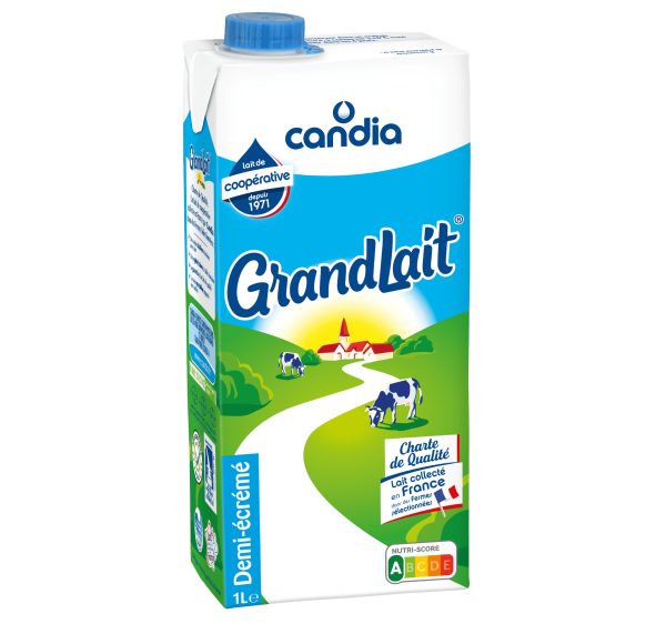 Lait 1/2 ecreme uht grandlait fermes selectionnees brique 1l