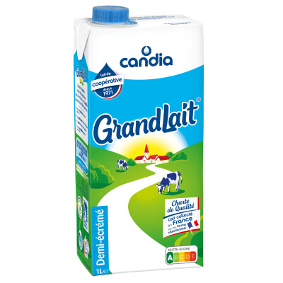 Lait 1/2 ecreme uht grandlait fermes selectionnees brique 1l