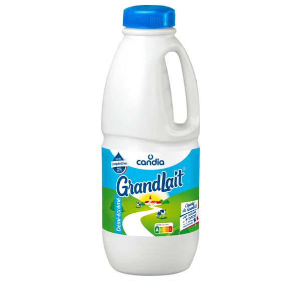 Lait 1/2 ecreme uht grandlait fermes selectionnees bouteille 1l