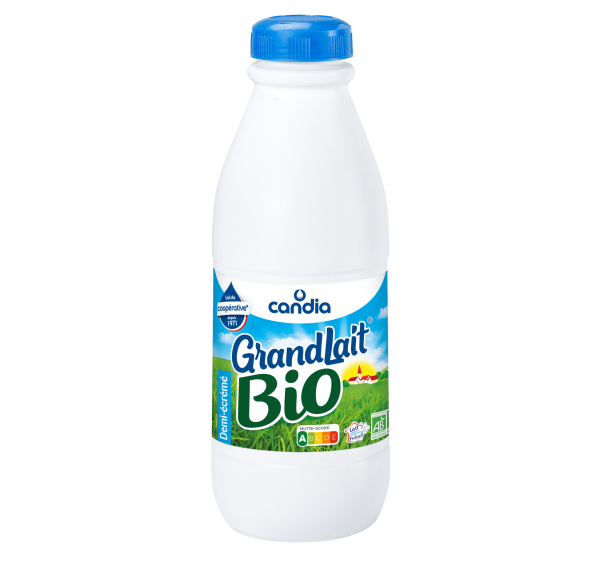Lait bio demi-ecreme uht grandlait bouteille 1l