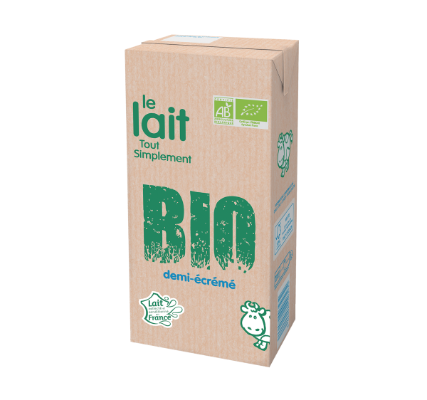 Lait Bio 1/2 écrémé UHT &#8211; brique 1L &#8211; La Vache Bio