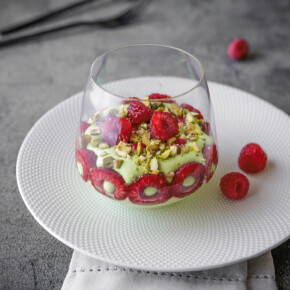 Verrine gourmande pistache framboise