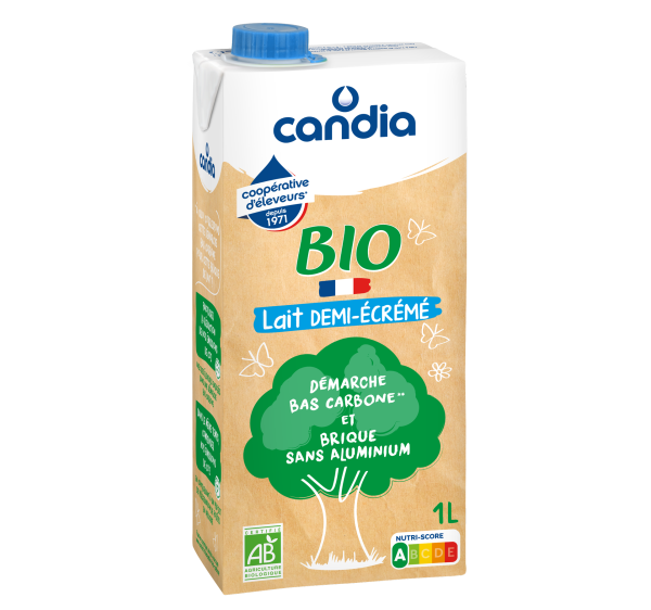 Lait Bio demi-écrémé – brique éco-conçue 1L – Candia