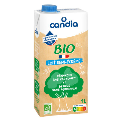 Lait Bio demi-écrémé &#8211; brique éco-conçue 1L &#8211; Candia