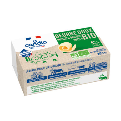 Beurre doux bio 82% mg – plaquette 250g – Candia Professionnel