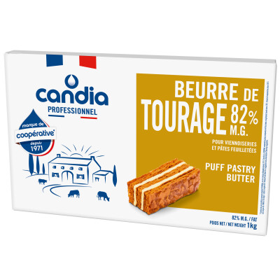Beurre de tourage 82% mg – plaque 1kg – Candia Professionnel