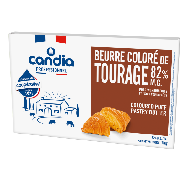 Beurre de tourage coloré 82% mg – plaque 1kg – Candia Professionnel
