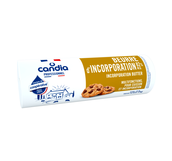 Beurre doux d’incorporation 82% mg – rouleau 1kg – Candia Professionnel