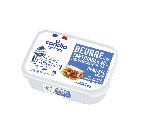 Beurre léger tartinable demi-sel – 1kg – Candia Professionnel