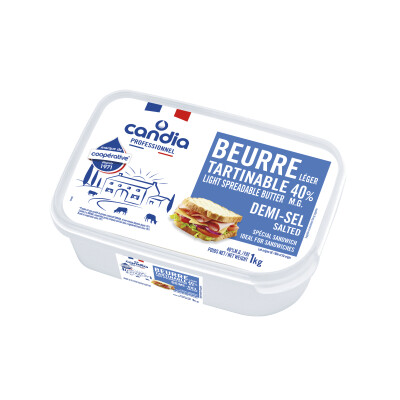 Beurre léger tartinable demi-sel &#8211; 1kg &#8211; Candia Professionnel