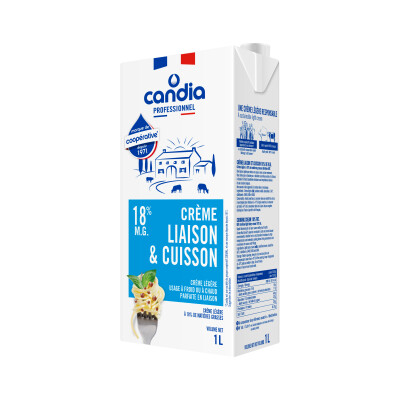 Crème Légère liquide liaison & cuisson 18% mg – brique 1L – Candia Professionnel