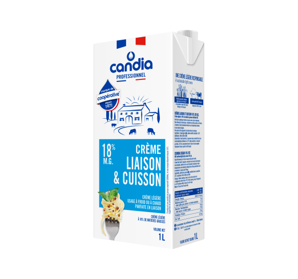 Crème Légère liquide liaison & cuisson 18% mg – brique 1L – Candia Professionnel