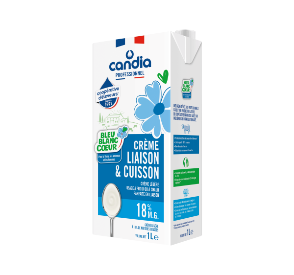 Crème 18% mg Bleu-Blanc-Coeur – brique 1L – Candia Professionnel