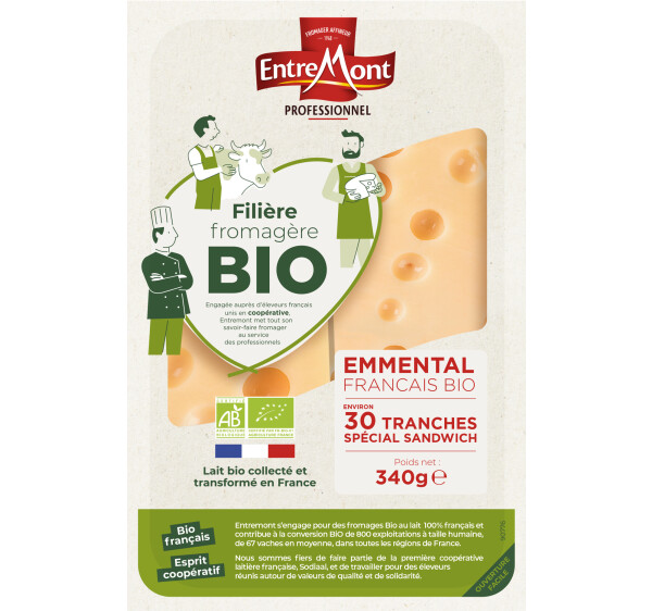 Emmental Français Bio tranches format baguette – 340g – Entremont Professionnel