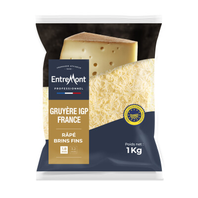 Gruyère IGP France Râpé Brins fins 1,8mm – Entremont Professionnel – 1kg