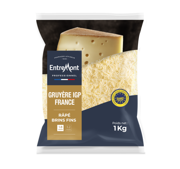 Gruyère IGP France Râpé Brins fins 1,8mm – Entremont Professionnel – 1kg