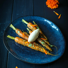 Crème glacée au fromage blanc cumin et salade de carotte épicée