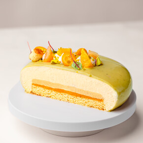 Entremet pistache, agrumes et fleur d’oranger &#8211; Crème 12% MG